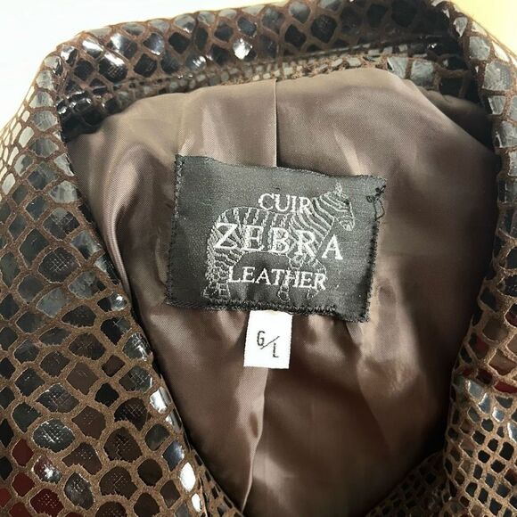 Cuir Zebra Women's Jacket Size Large Animal Snake Print Leather Zipped Front - Picture 7 of 10